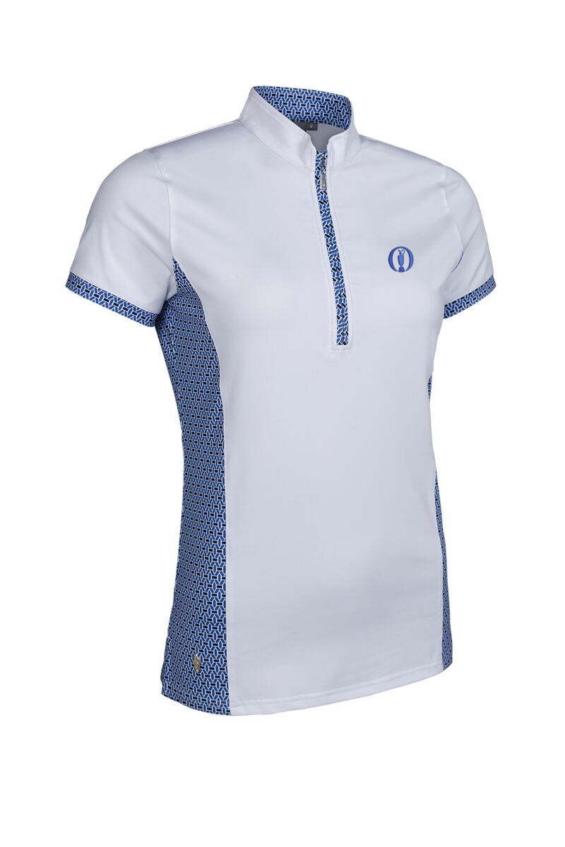 The Open Ladies Stand Up Collar Printed Panel Zip Performance Golf Shirt
