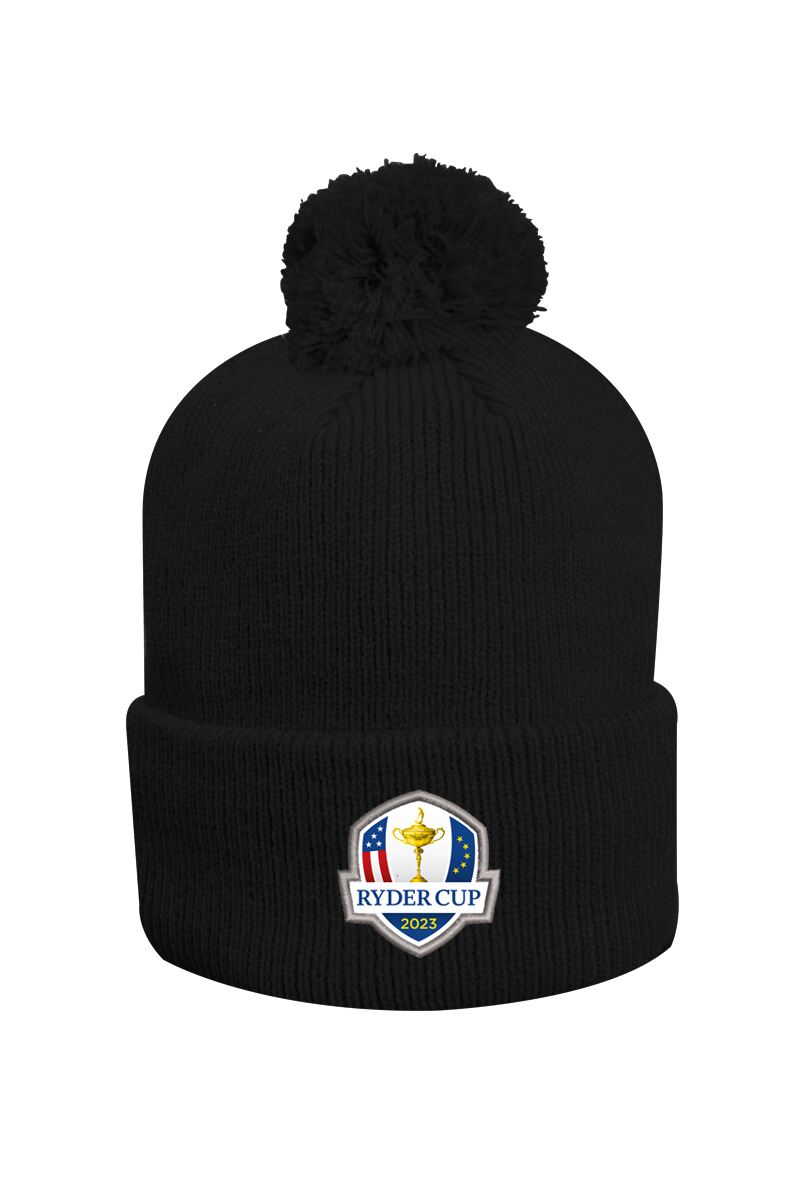 Official Ryder Cup 2025 Unisex Thermal Lined Turn Up Rib Merino Golf Bobble Hat Black One Size