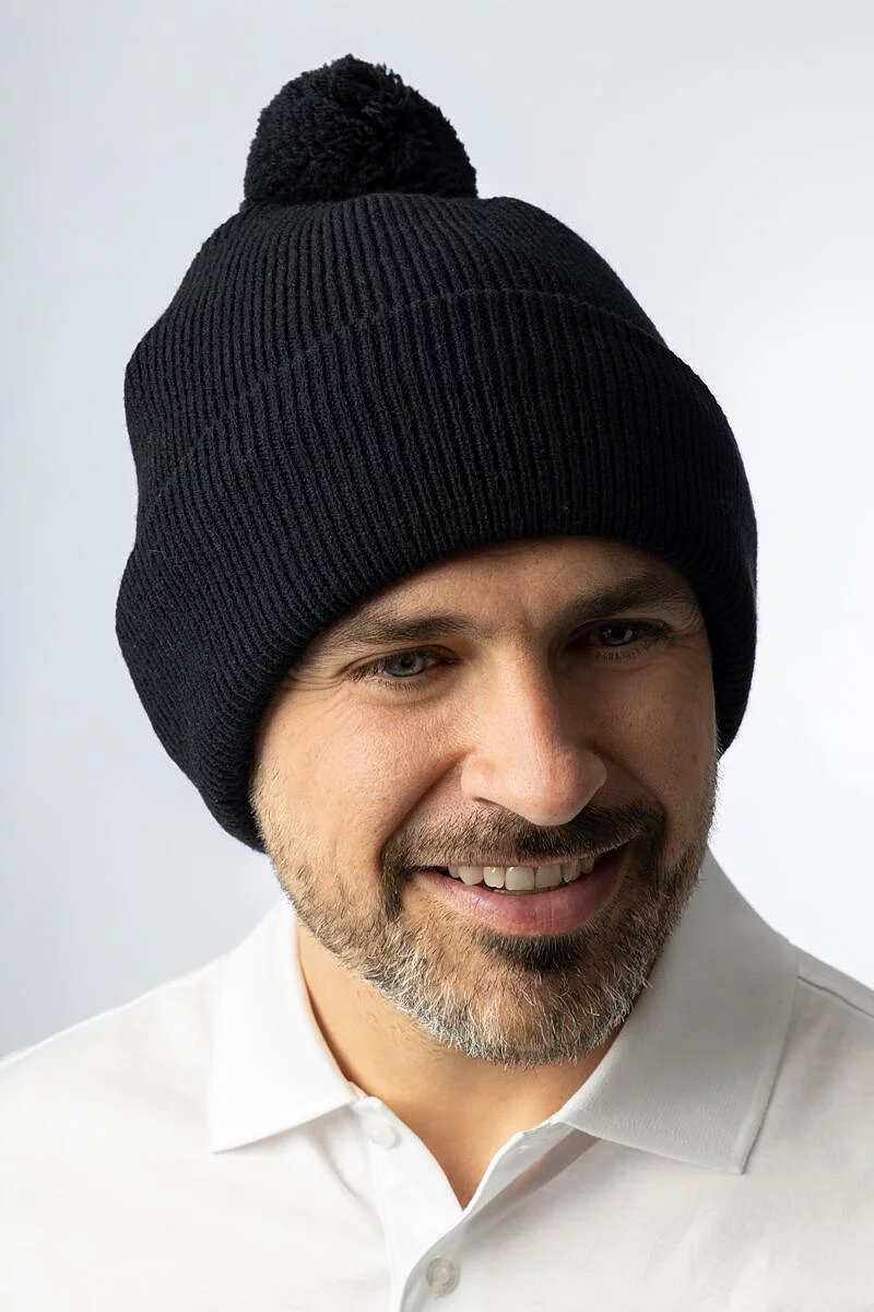 Mens And Ladies Thermal Lined Turn Up Rib Merino Golf Beanie Bobble Hat Mens And Ladies Thermal Lined Turn Up Rib Merino Golf Beanie Bobble Hat