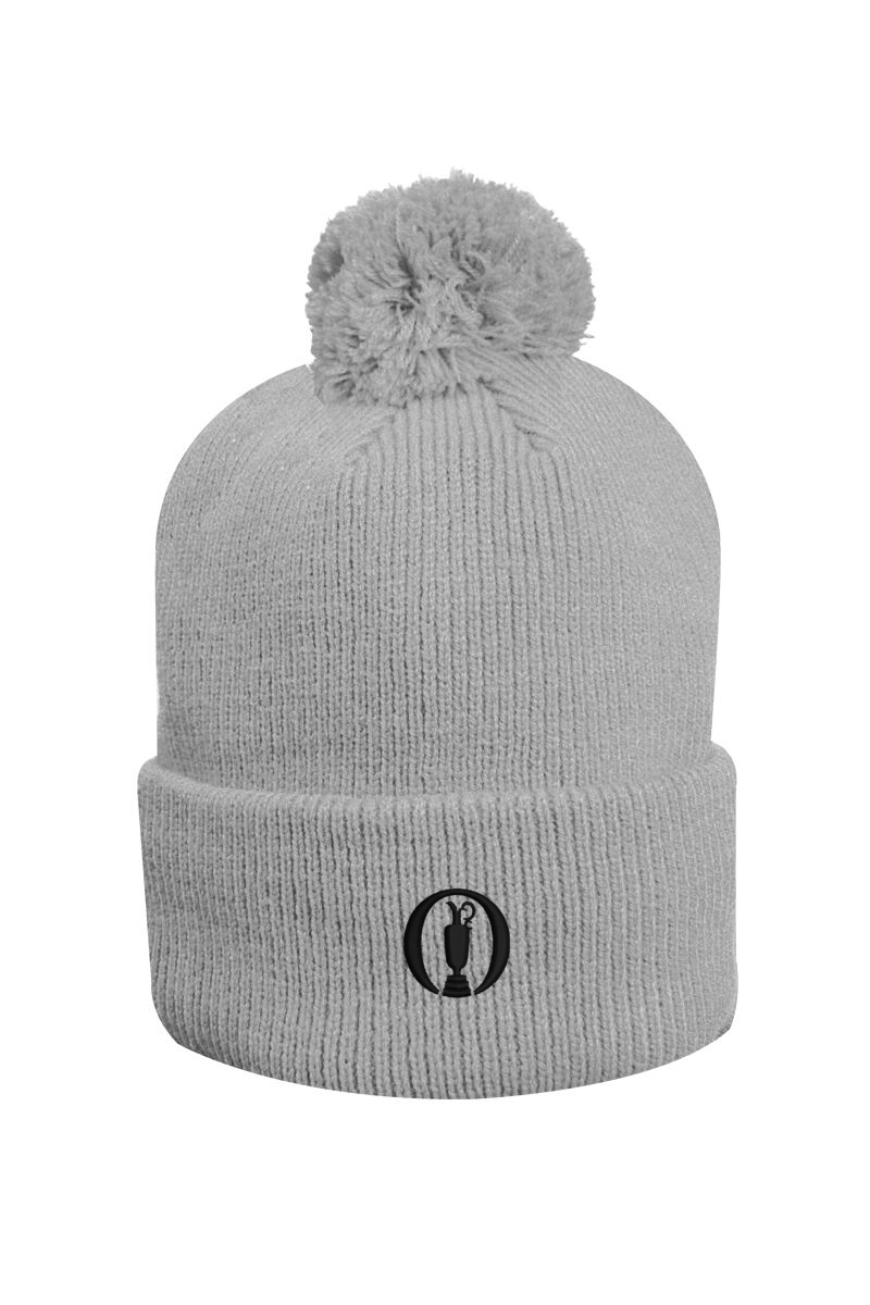 The Open Unisex Thermal Lined Turn Up Rib Merino Golf Bobble Hat Mid Grey Marl One Size