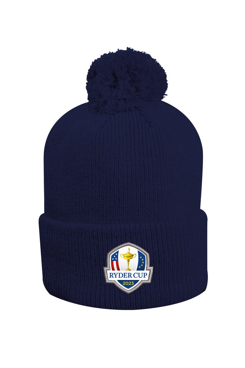 Official Ryder Cup 2025 Unisex Thermal Lined Turn Up Rib Merino Golf Bobble Hat Navy One Size