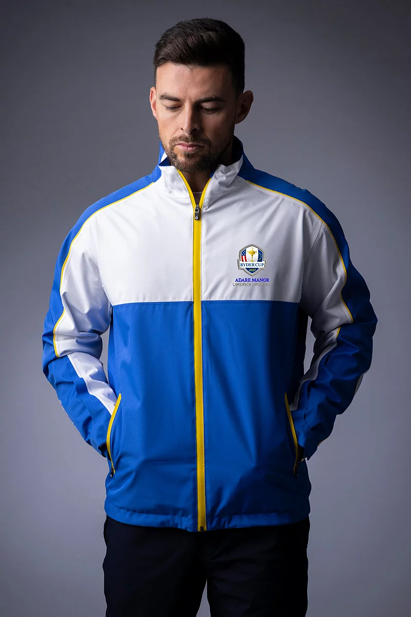 Official Ryder Cup 2027 Mens Chest and Sleeve Panel Waterproof Golf Jacket Official Ryder Cup 2027 Mens Chest and Sleeve Panel Waterproof Golf Jacket
