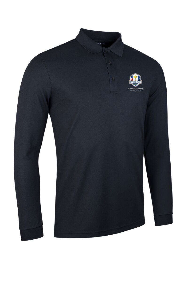 Official Ryder Cup 2025 Mens Long Sleeve Performance Pique Golf Polo Shirt Black XL