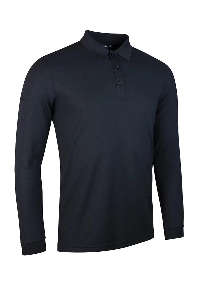 Official Ryder Cup 2027 Mens Long Sleeve Performance Pique Golf Polo Shirt Black XXL
