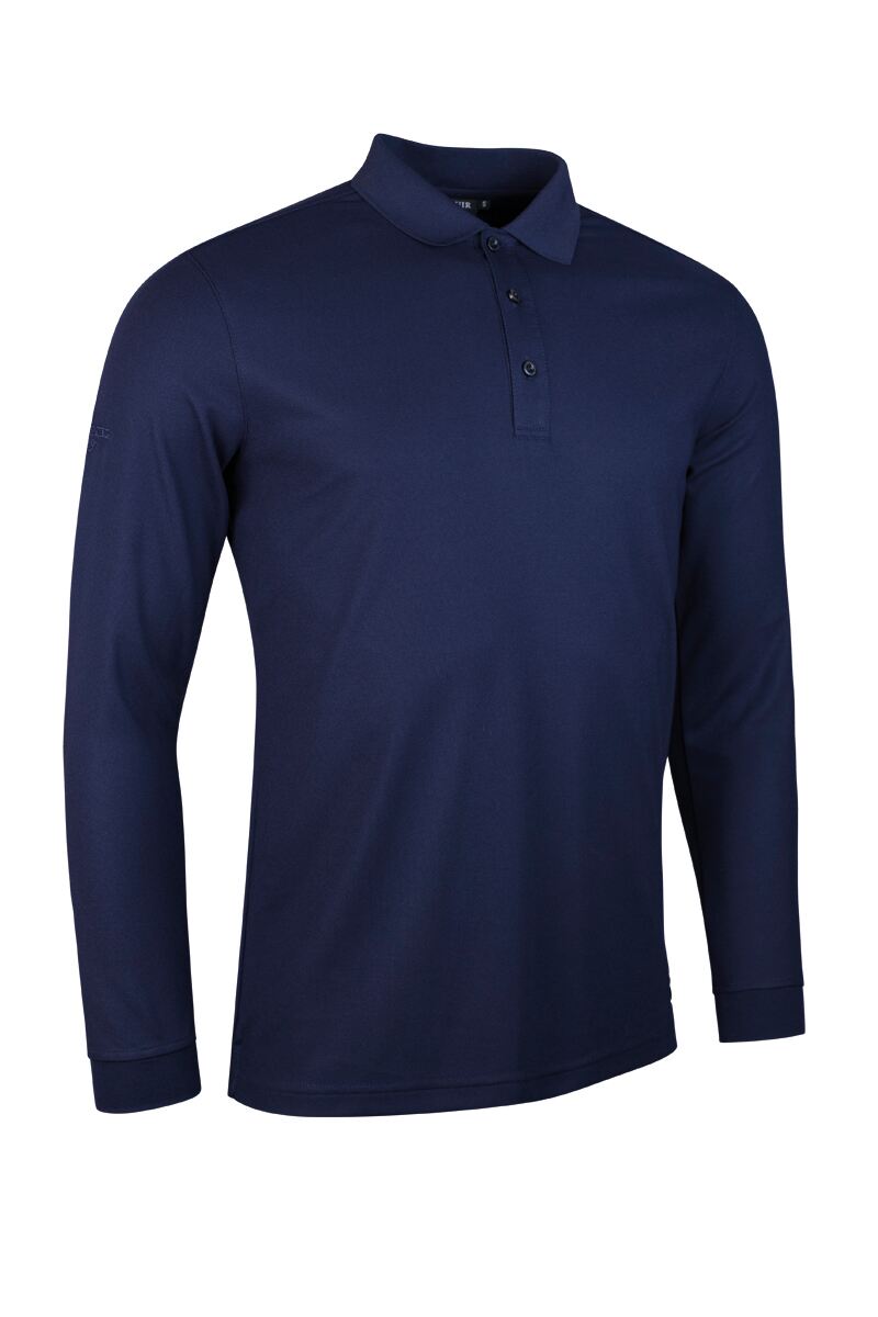 Mens Long Sleeve Performance Pique Golf Polo Shirt Navy XXL