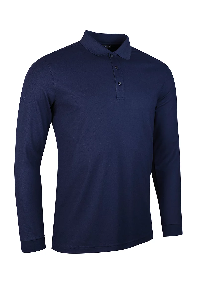 Official Ryder Cup 2027 Mens Long Sleeve Performance Pique Golf Polo Shirt Navy XXL