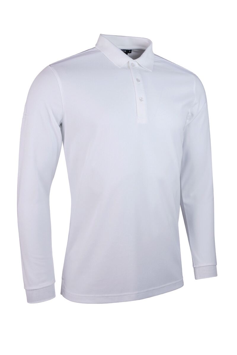 Mens Long Sleeve Performance Pique Golf Polo Shirt White S