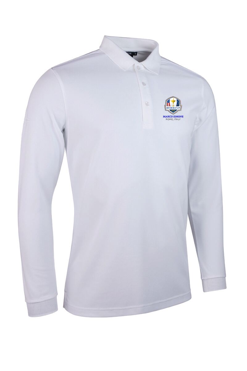 Official Ryder Cup 2025 Mens Long Sleeve Performance Pique Golf Polo Shirt White L