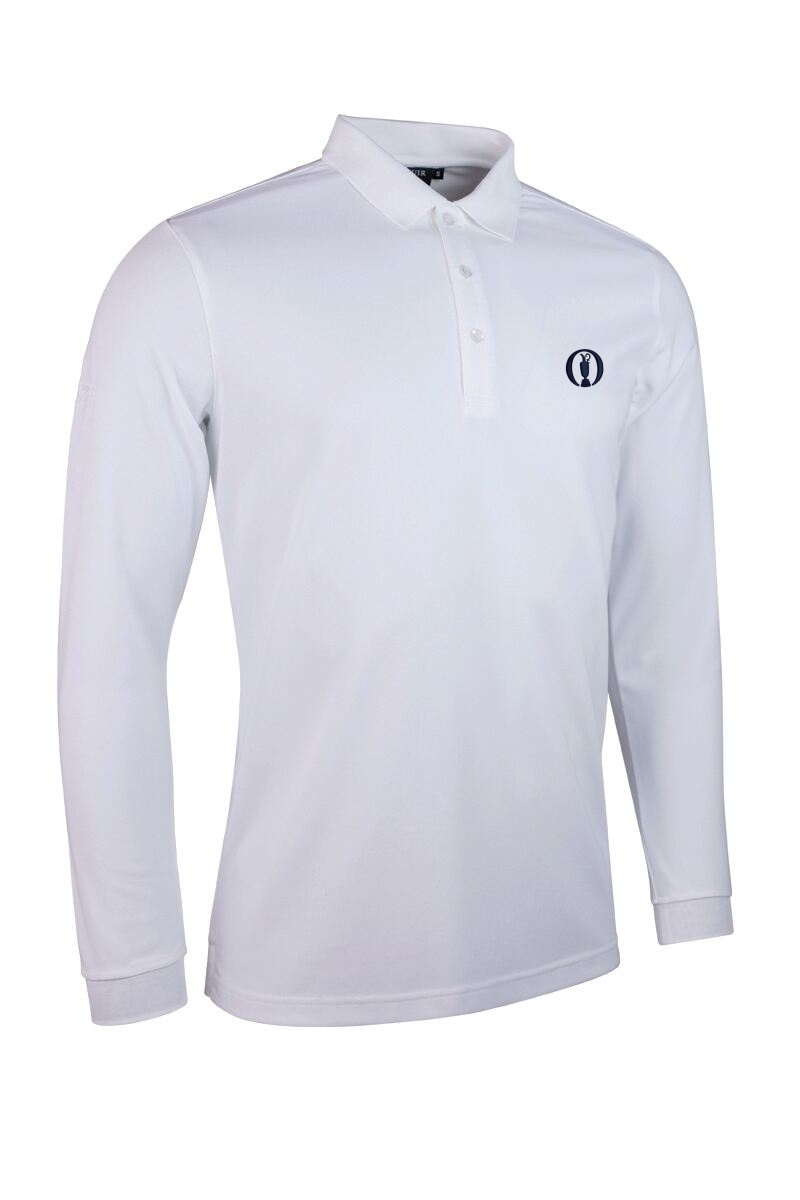 The Open Mens Long Sleeve Performance Pique Golf Polo Shirt White M