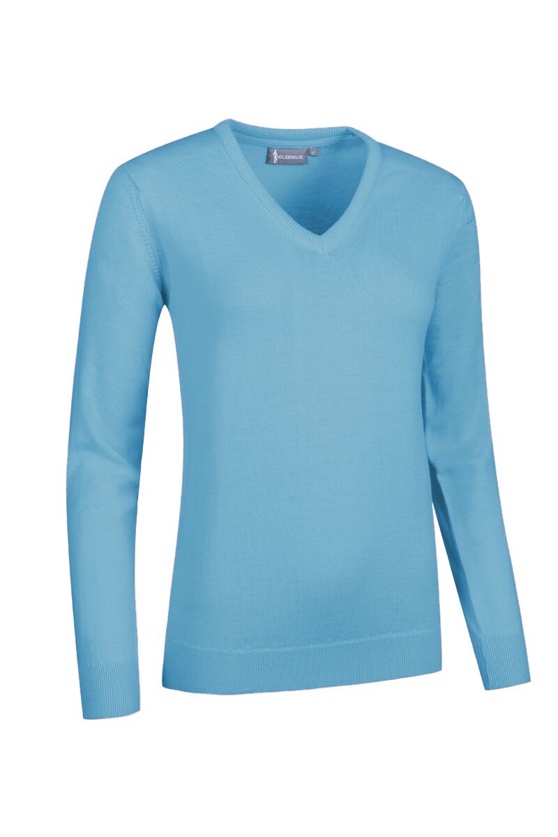 Ladies V Neck Merino Wool Golf Sweater Aqua XL