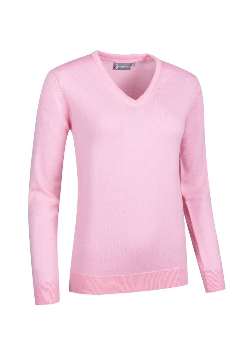 Ladies V Neck Merino Wool Golf Sweater Candy M