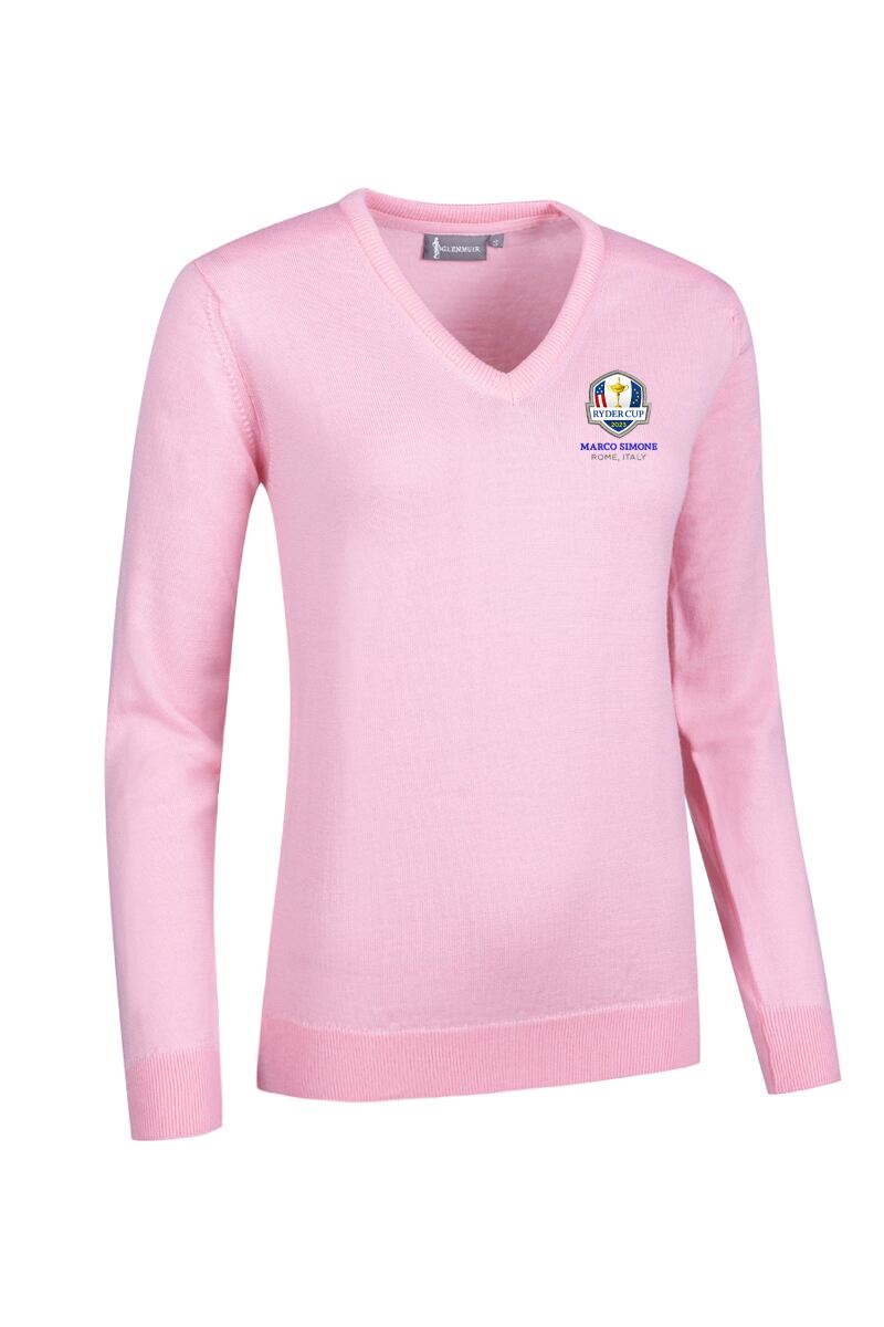 Official Ryder Cup 2025 Ladies V Neck Merino Wool Golf Sweater Candy S