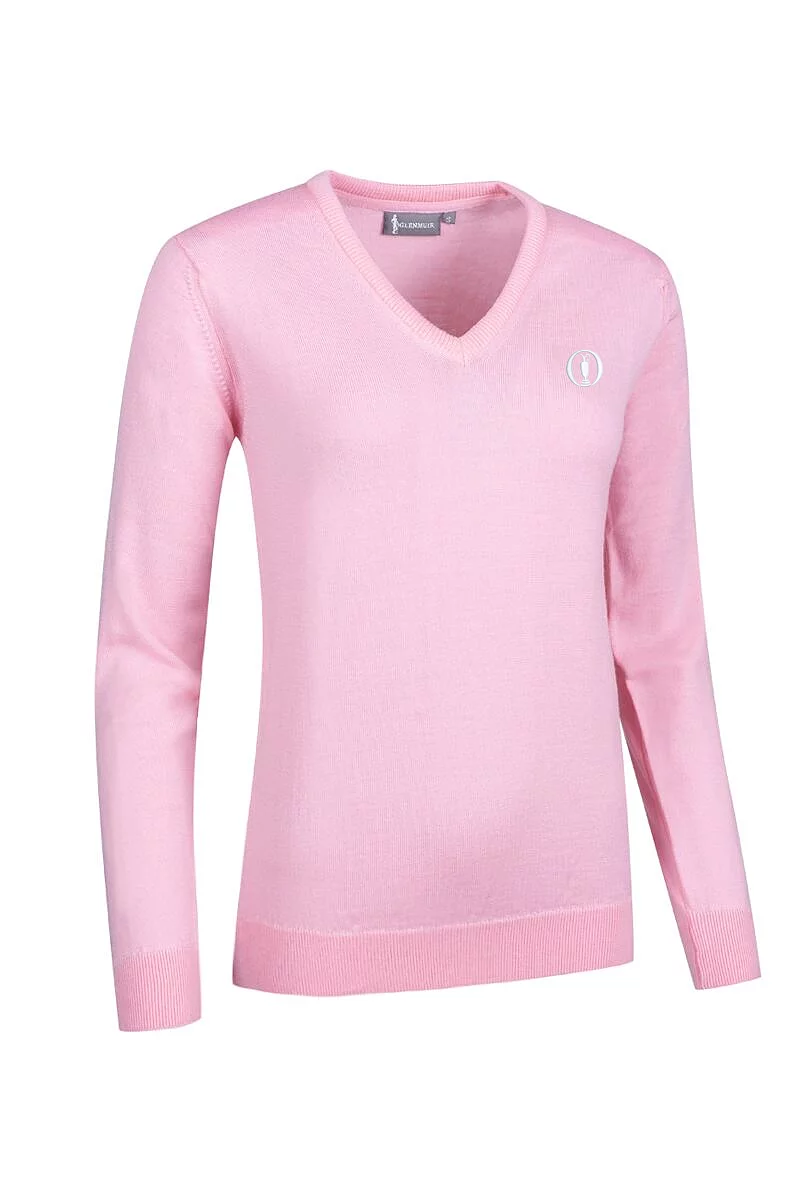 Official Ryder Cup 2027 Ladies V Neck Merino Wool Lightweight Golf Sweater Candy XXL