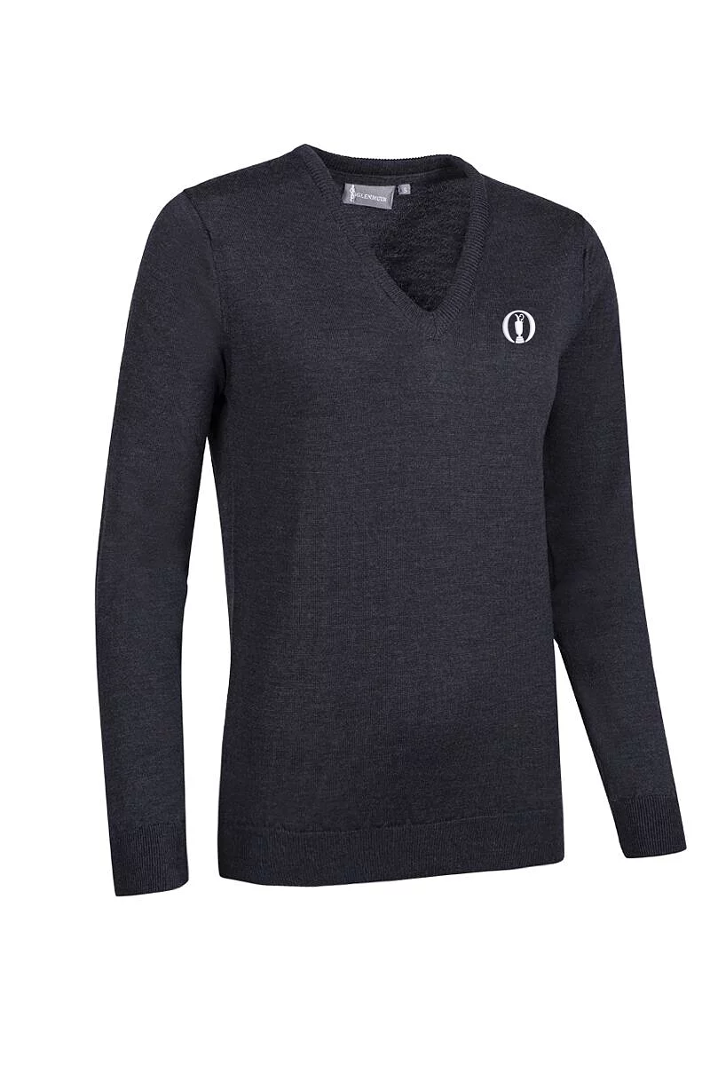 Official Ryder Cup 2027 Ladies V Neck Merino Wool Lightweight Golf Sweater Charcoal Marl L