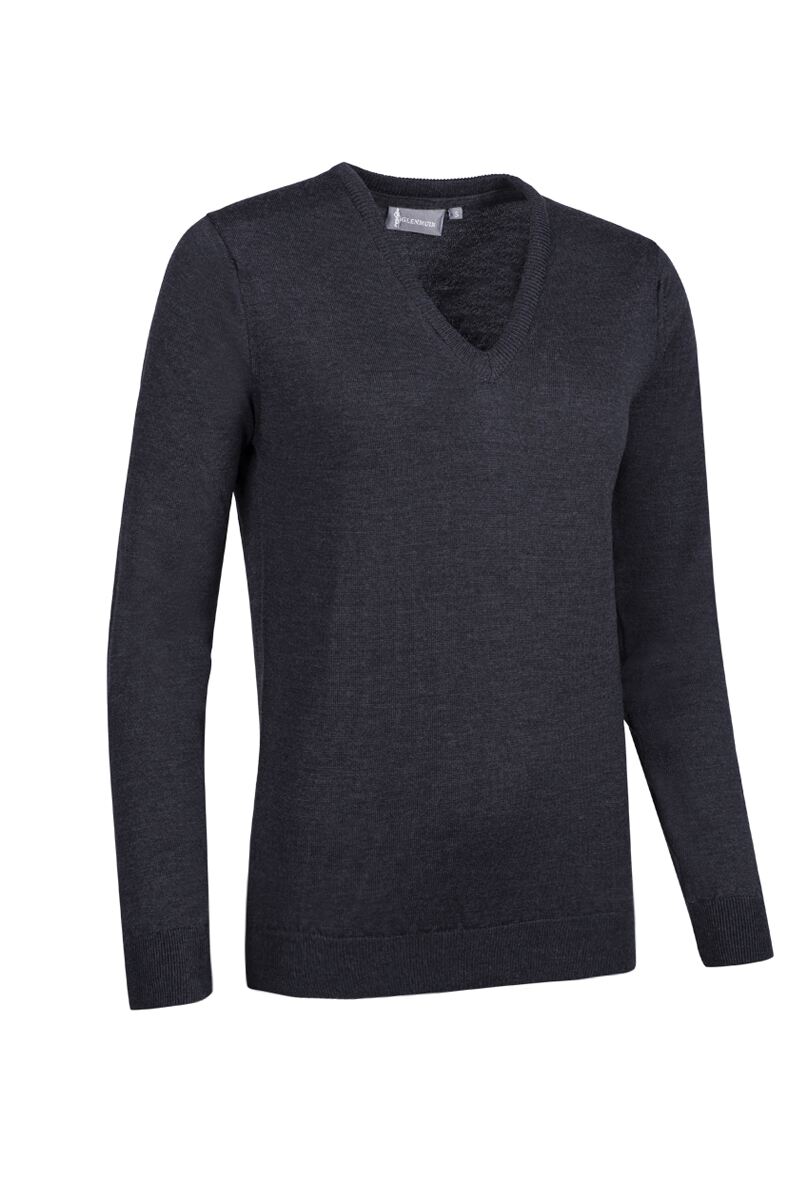 Ladies V Neck Merino Wool Golf Sweater Charcoal Marl XS