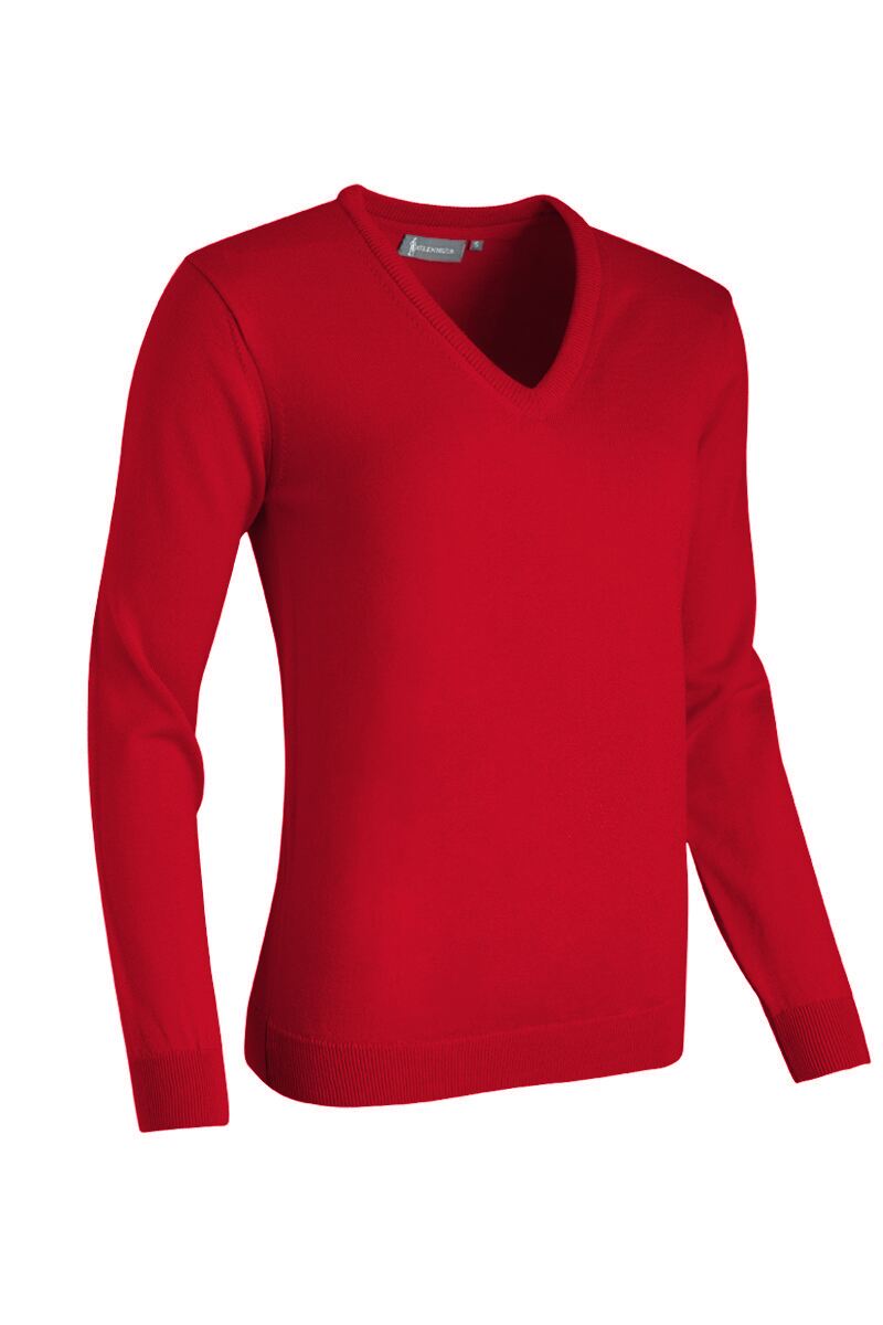 Ladies V Neck Merino Wool Golf Sweater Garnet L