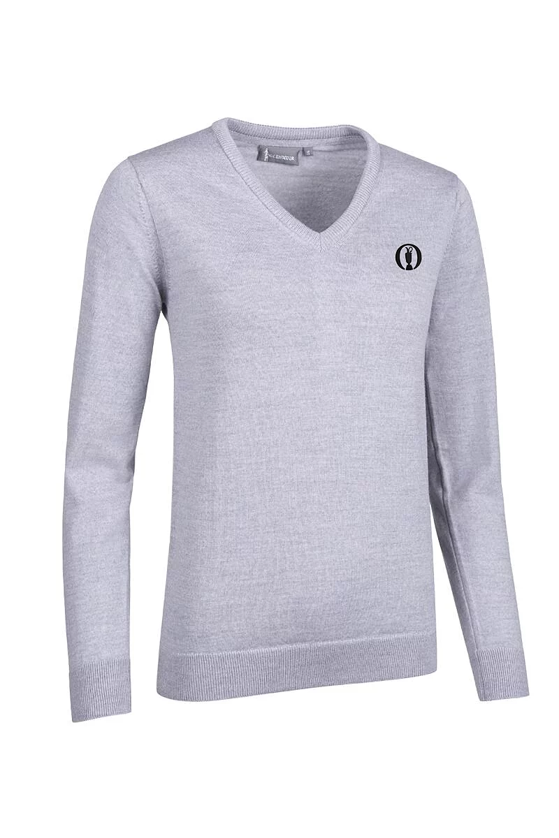 Official Ryder Cup 2027 Ladies V Neck Merino Wool Lightweight Golf Sweater Light Grey Marl S