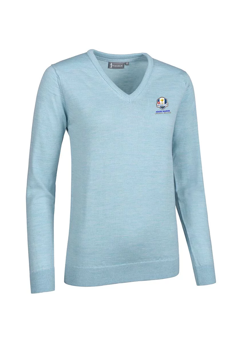 Official Ryder Cup 2027 Ladies V Neck Merino Wool Lightweight Golf Sweater Paradise Marl XL