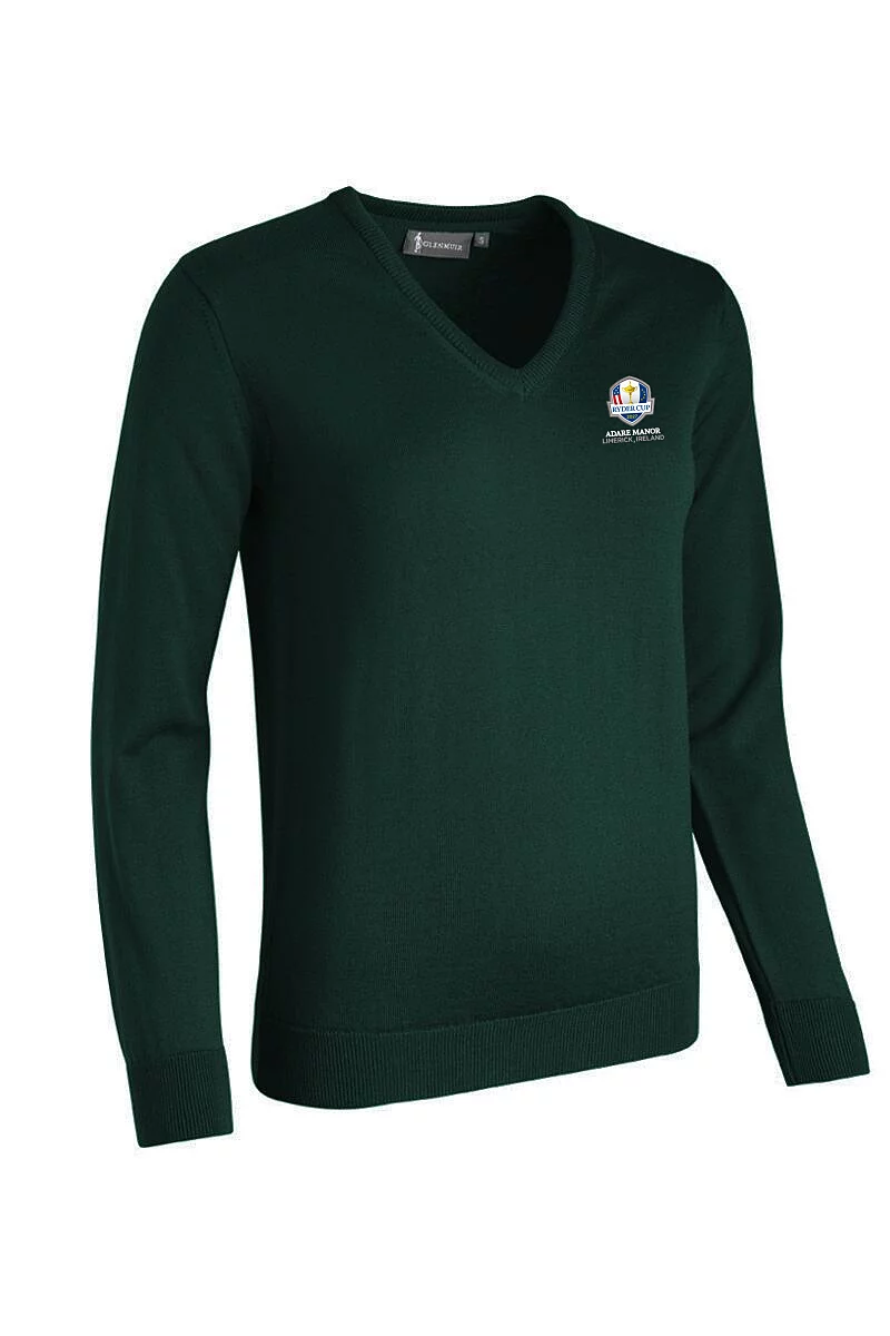 Official Ryder Cup 2027 Ladies V Neck Merino Wool Lightweight Golf Sweater Tartan Green XXL