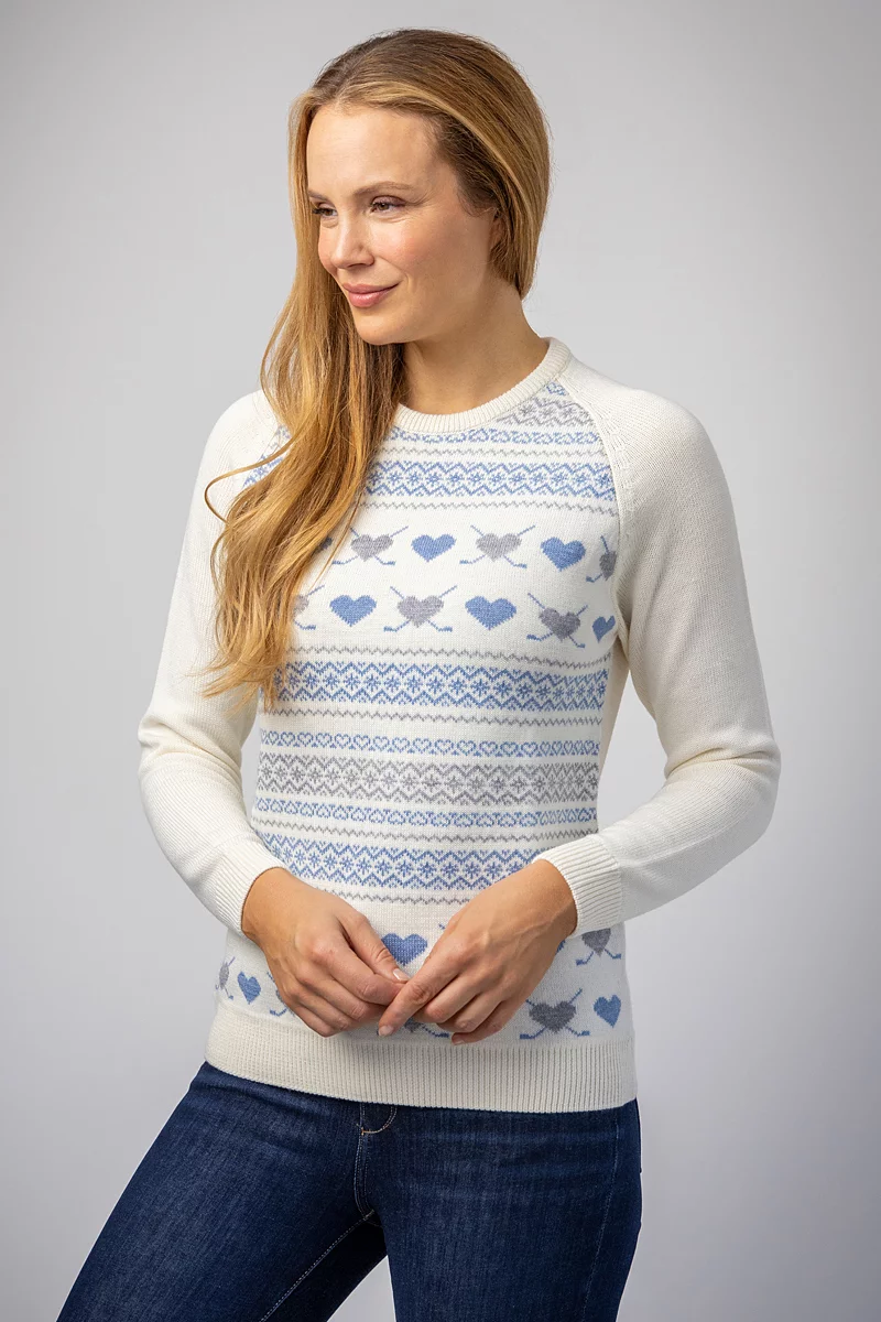 Ladies Fairisle Heart Merino Christmas Golf Sweater Ladies Fairisle Heart Merino Christmas Golf Sweater