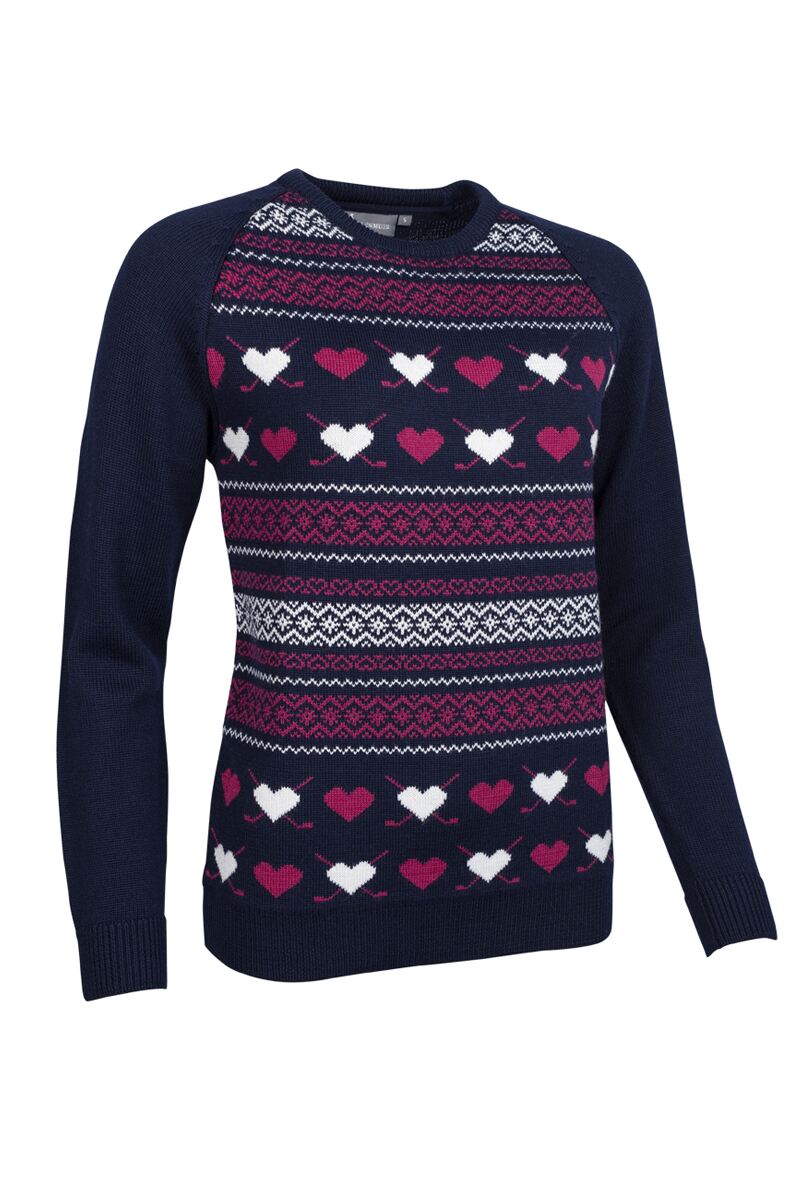 Ladies Fairisle Heart Merino Christmas Golf Sweater