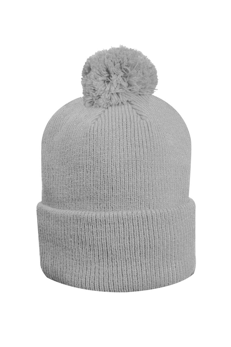 Mens And Ladies Thermal Lined Turn Up Rib Merino Golf Beanie Bobble Hat Sale Light Grey One Size