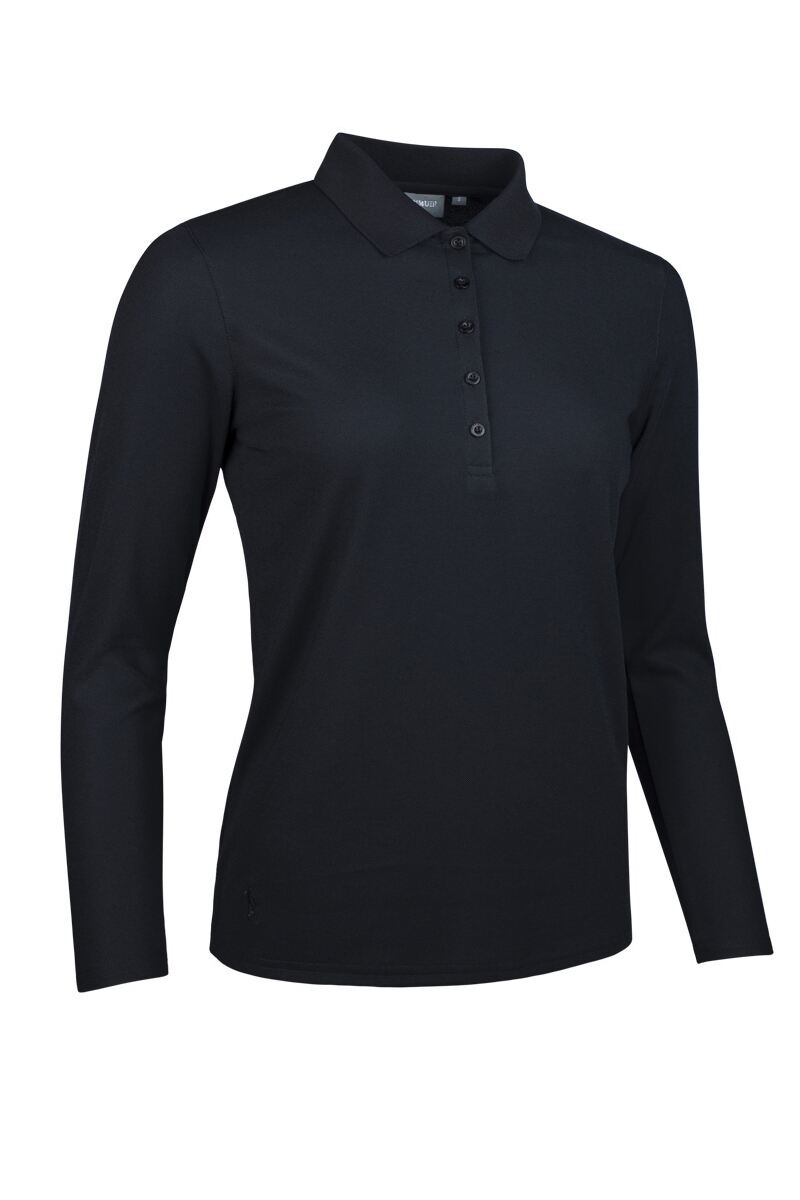 Ladies Long Sleeve Performance Pique Golf Polo Shirt Black M