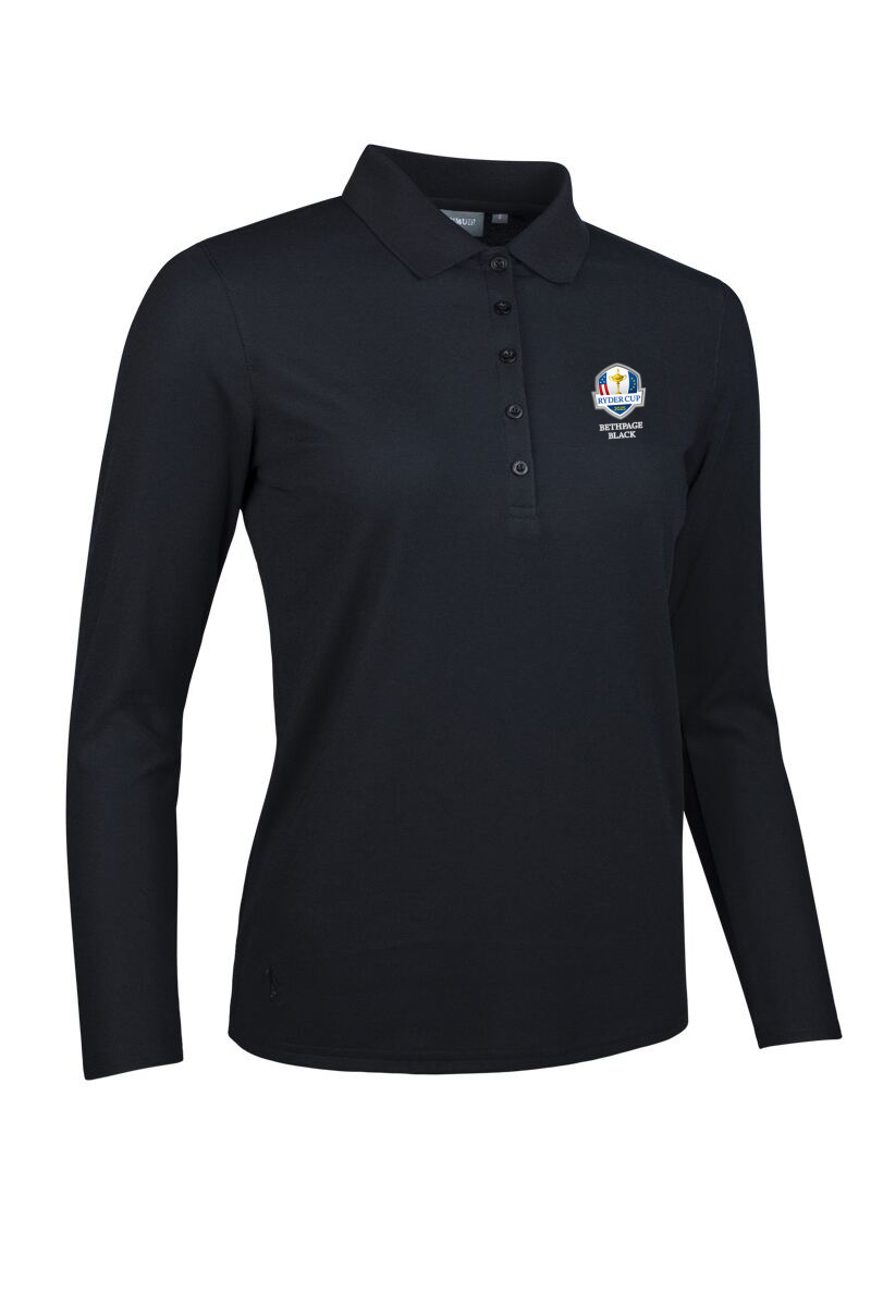 Official Ryder Cup 2025 Ladies Long Sleeve Performance Pique Golf Polo Shirt Black S