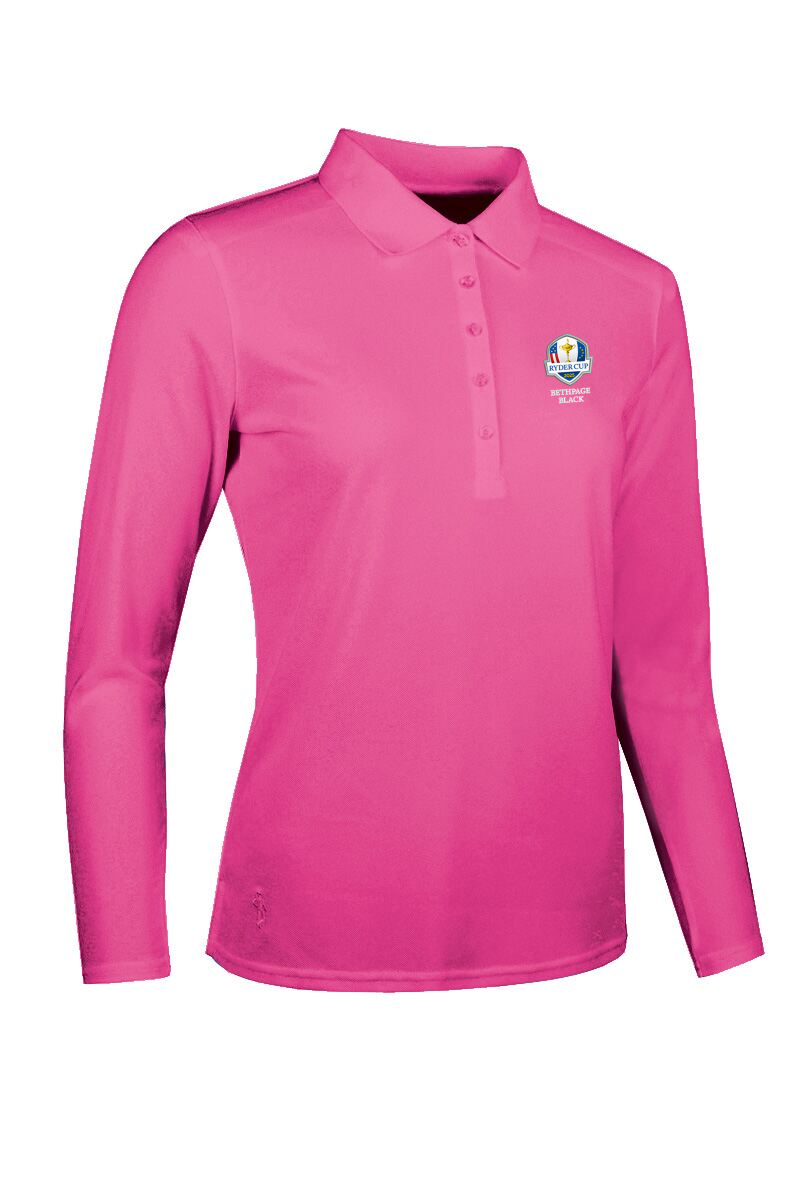 Official Ryder Cup 2025 Ladies Long Sleeve Performance Pique Golf Polo Shirt Hot Pink S