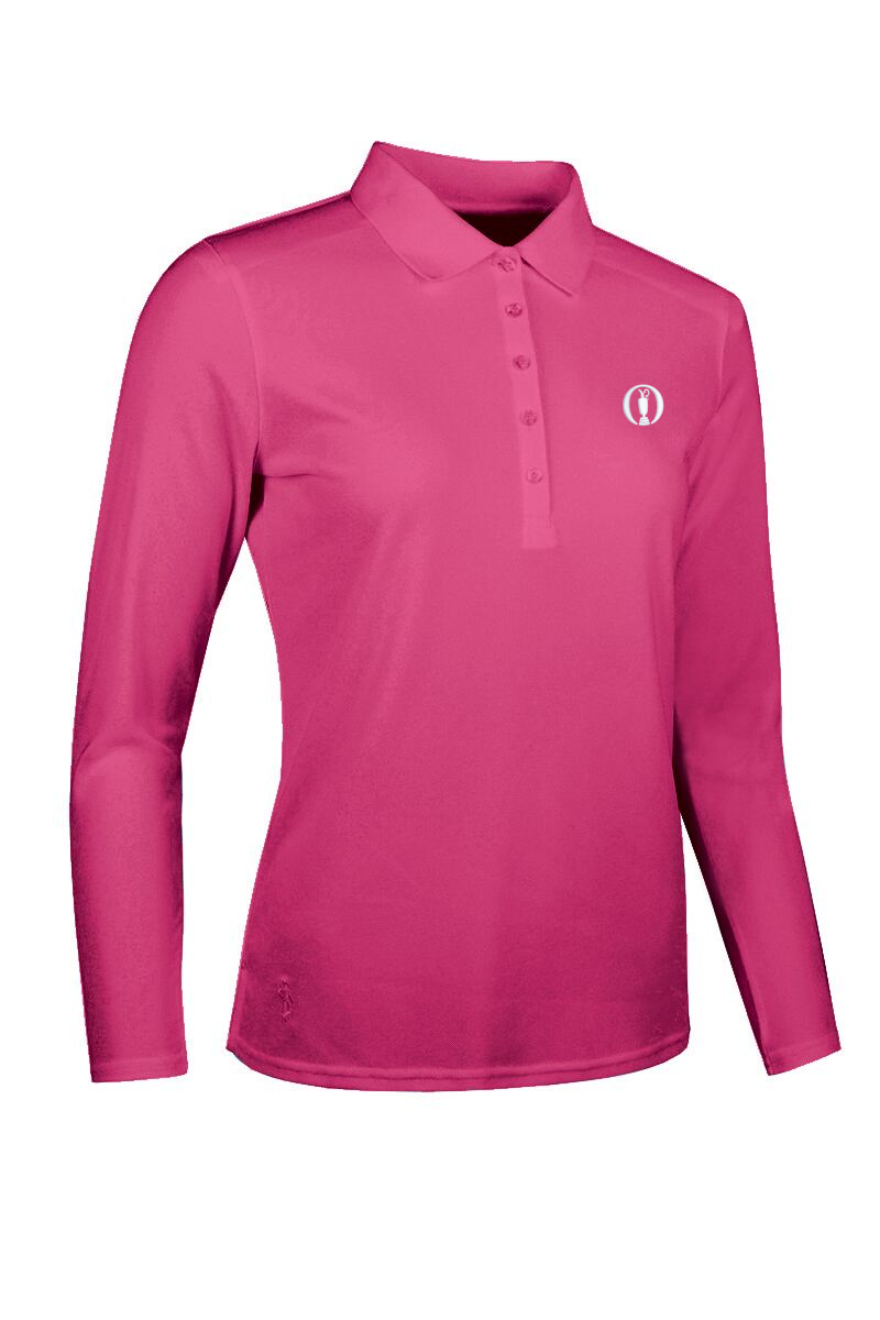 The Open Ladies Long Sleeve Performance Pique Golf Polo Shirt Hot Pink S