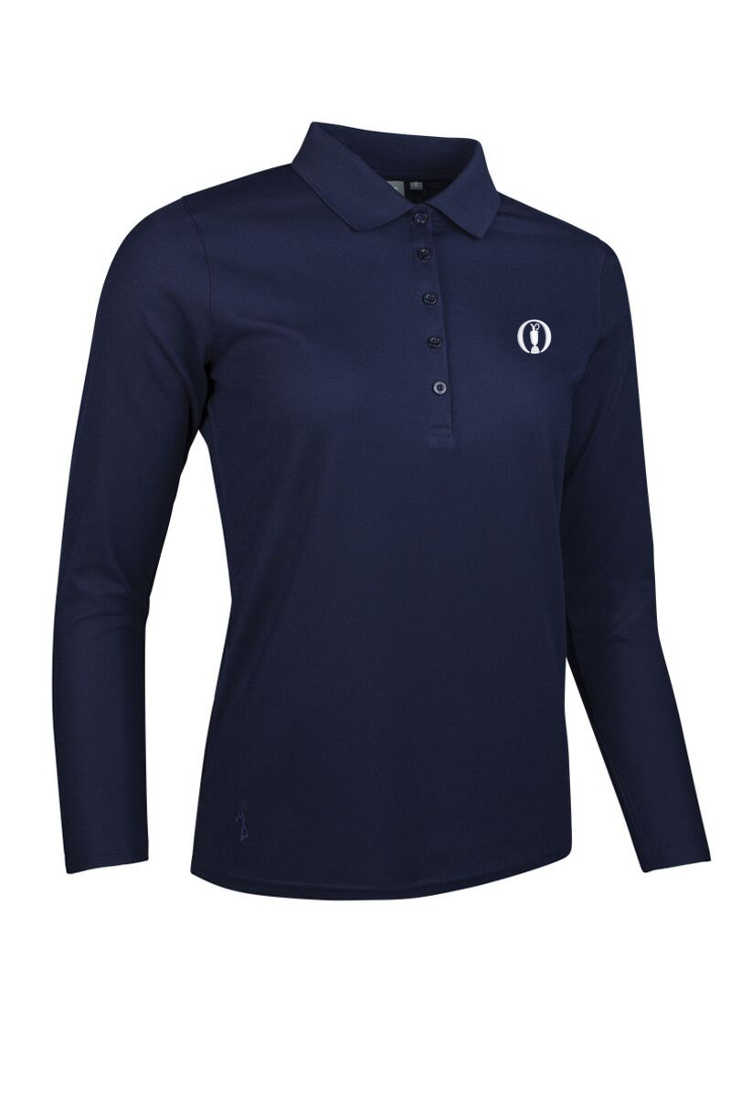 The Open Ladies Long Sleeve Performance Pique Golf Polo Shirt Navy S