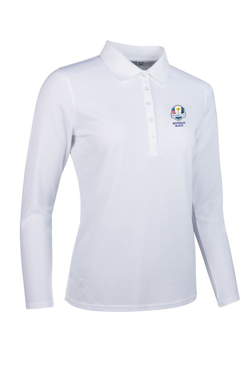 Official Ryder Cup 2025 Ladies Long Sleeve Performance Pique Golf Polo Shirt White S