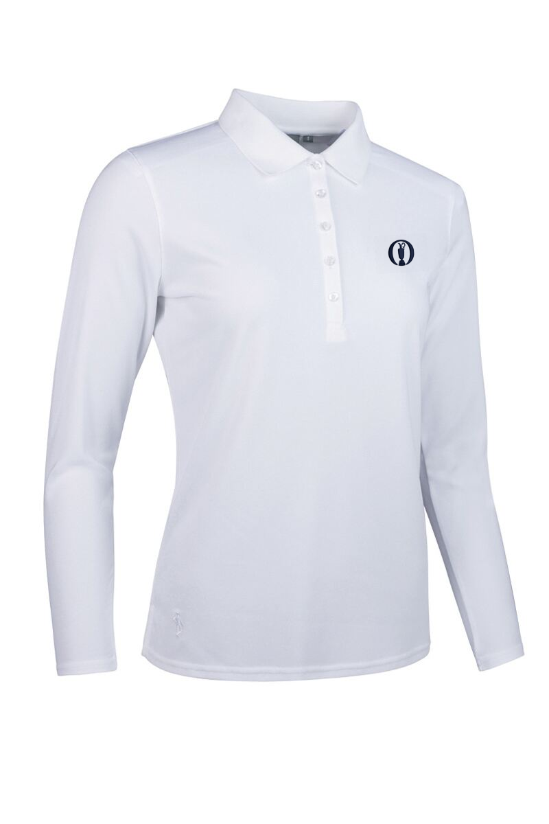 The Open Ladies Long Sleeve Performance Pique Golf Polo Shirt White S