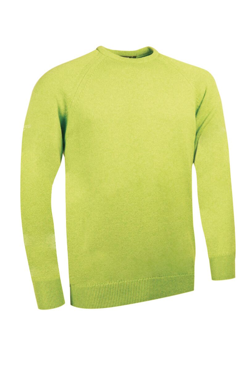 Mens Crew Neck Raglan Sleeve Lambswool Blend Golf Sweater Sale Dark Lime M