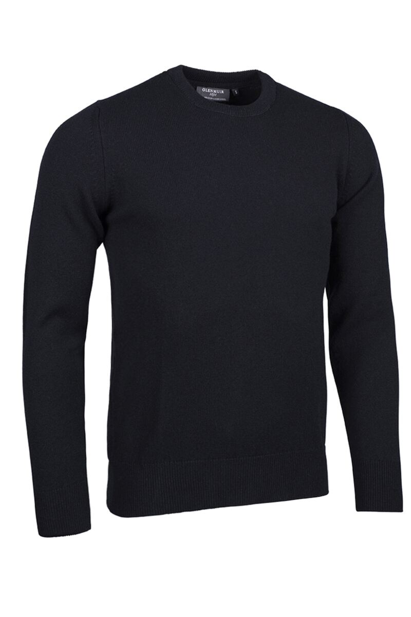 Mens Crew Neck Lambswool Golf Sweater Black XL