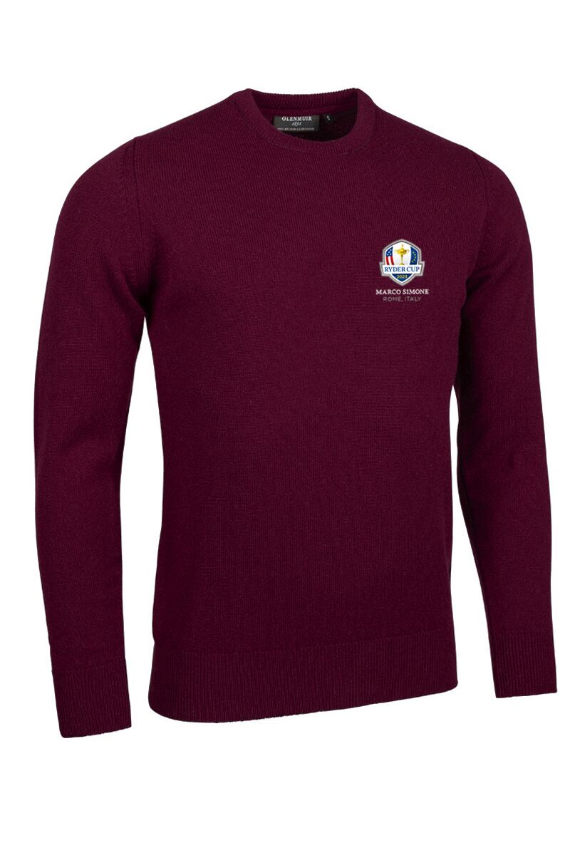 Official Ryder Cup 2025 Mens Crew Neck Lambswool Golf Sweater Bordeaux XXL