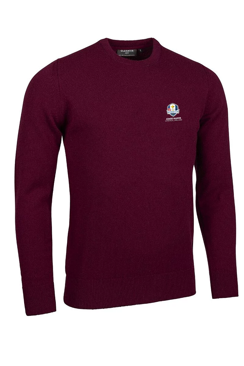 Official Ryder Cup 2027 Mens Crew Neck Lambswool Midweight Golf Sweater Bordeaux M