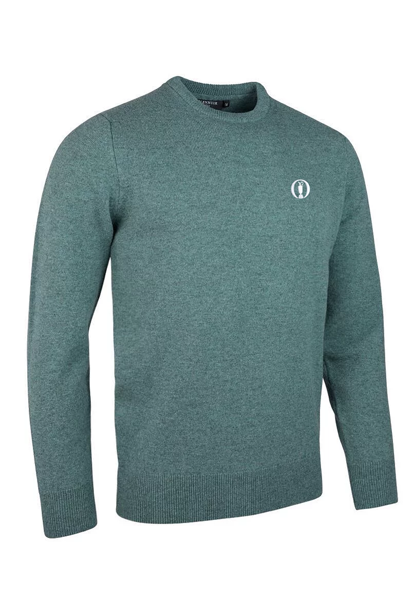 The Open Mens Crew Neck Lambswool Midweight Golf Sweater Caspian XL
