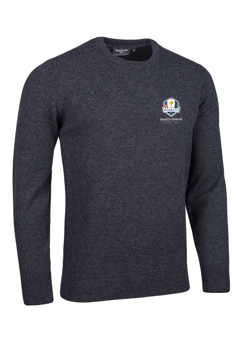 Official Ryder Cup 2025 Mens Crew Neck Lambswool Golf Sweater Charcoal Marl L