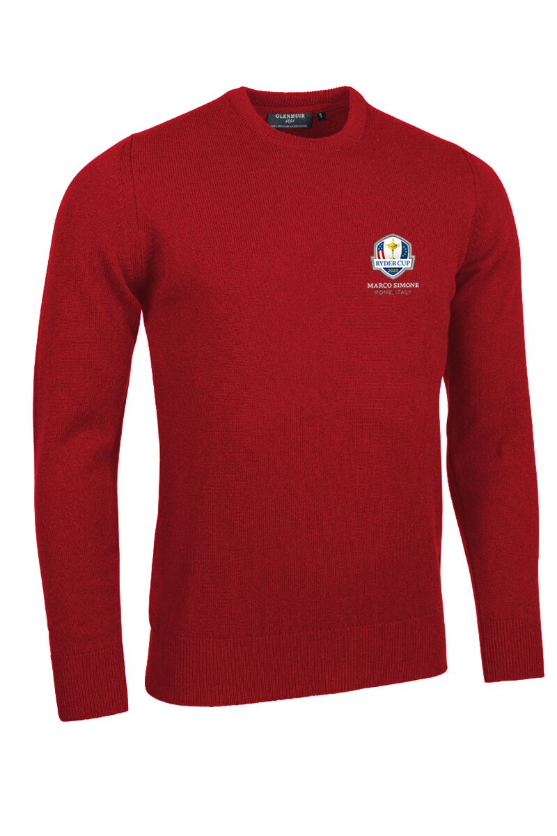 Official Ryder Cup 2025 Mens Crew Neck Lambswool Golf Sweater Garnet XXL