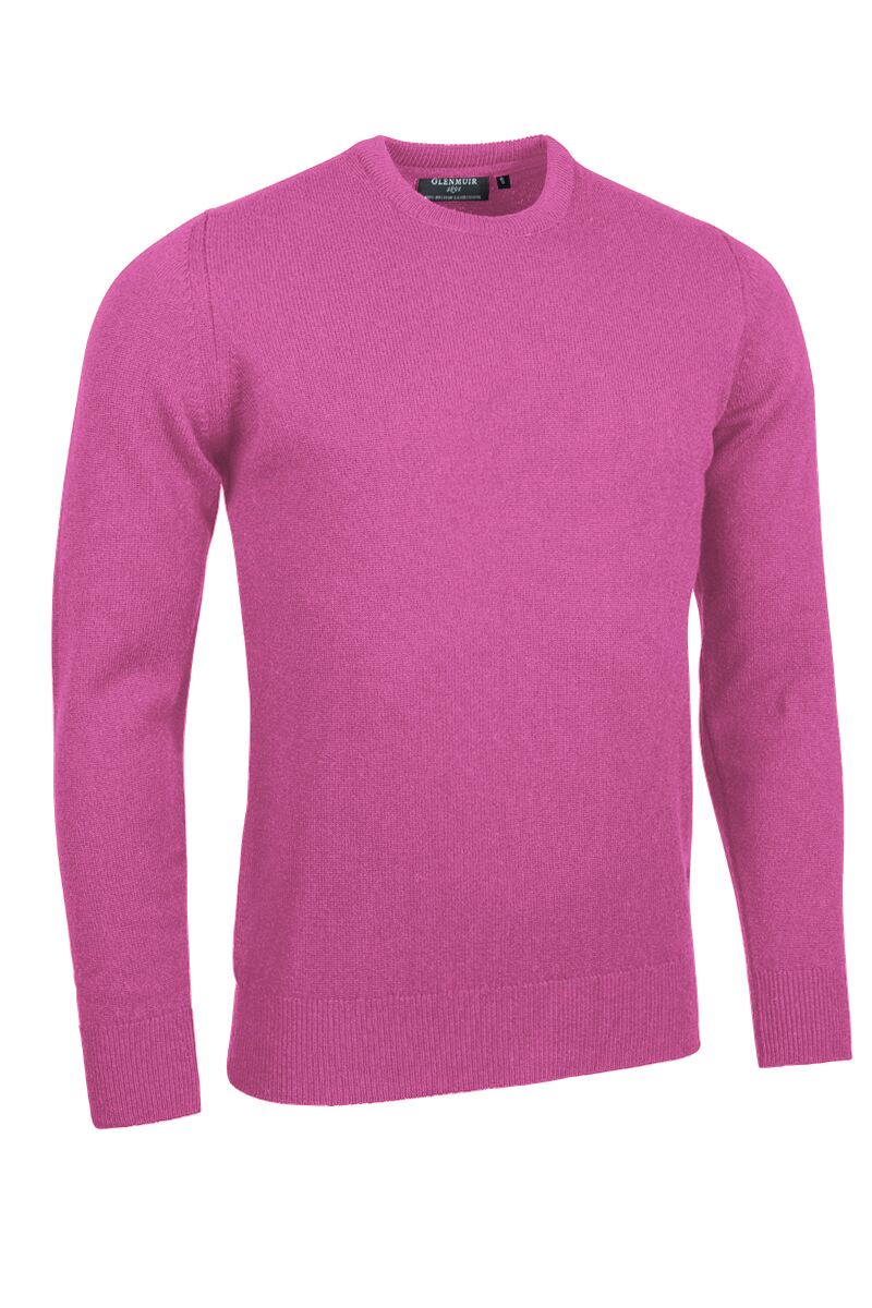 Mens Crew Neck Lambswool Golf Sweater Hot Pink S