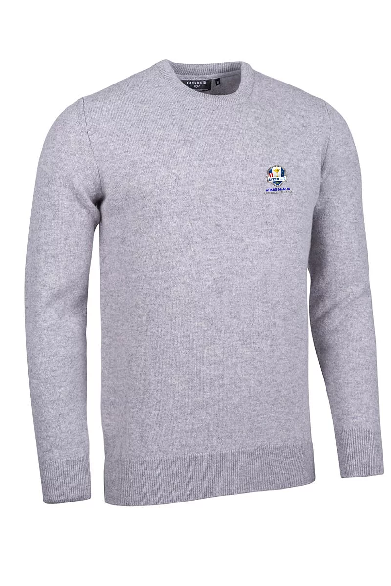 Official Ryder Cup 2027 Mens Crew Neck Lambswool Midweight Golf Sweater Light Grey Marl L