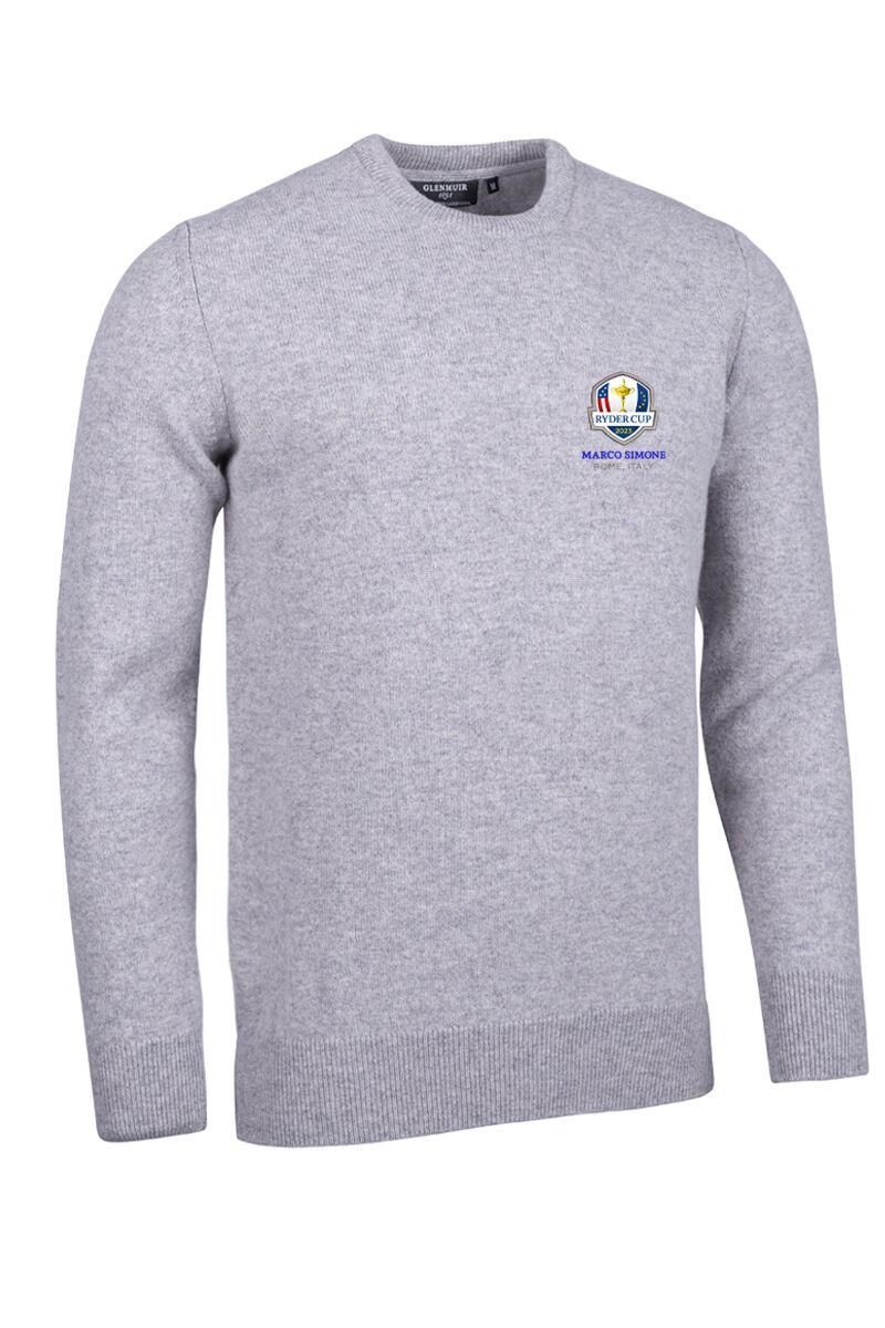 Official Ryder Cup 2025 Mens Crew Neck Lambswool Golf Sweater Light Grey Marl XXL