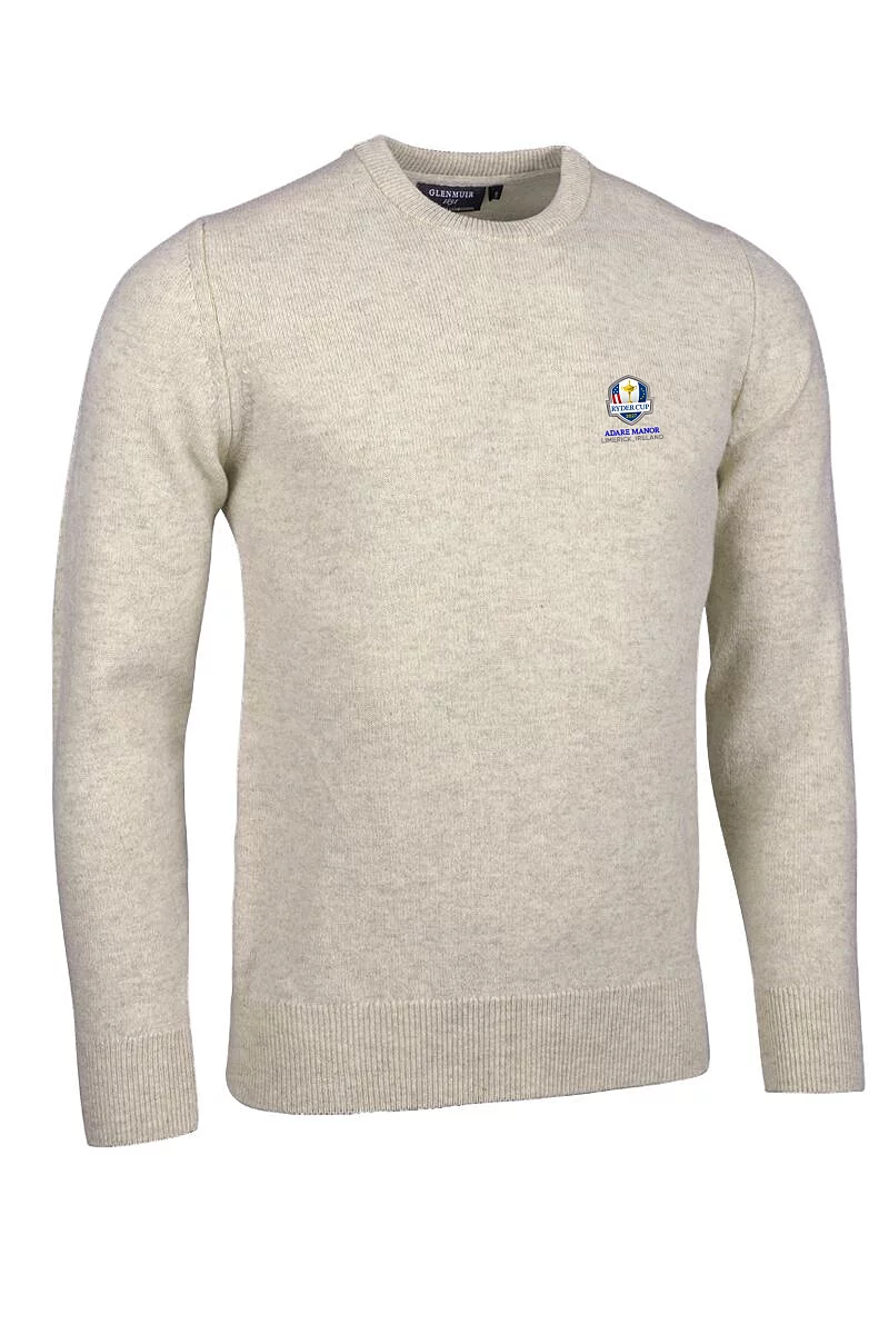 Official Ryder Cup 2027 Mens Crew Neck Lambswool Midweight Golf Sweater Linen Marl S