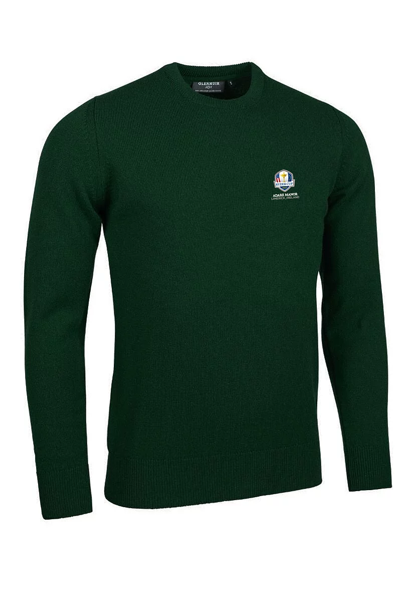 Official Ryder Cup 2027 Mens Crew Neck Lambswool Midweight Golf Sweater Tartan Green S