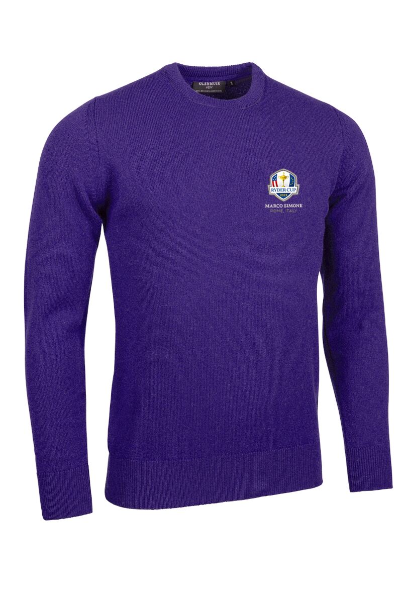 Official Ryder Cup 2025 Mens Crew Neck Lambswool Golf Sweater Violet XXL