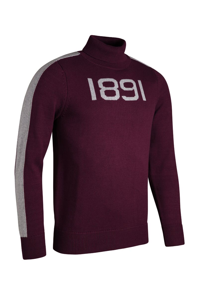 Mens and Ladies Roll Neck Sleeve Stripe Touch of Cashmere 1891 Heritage Sweater Sale Blackgrape/Light Grey Marl S