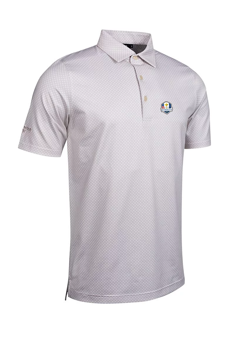 Official Ryder Cup 2027 Mens Micro Tee Print Performance Golf Shirt White/Linen XXL