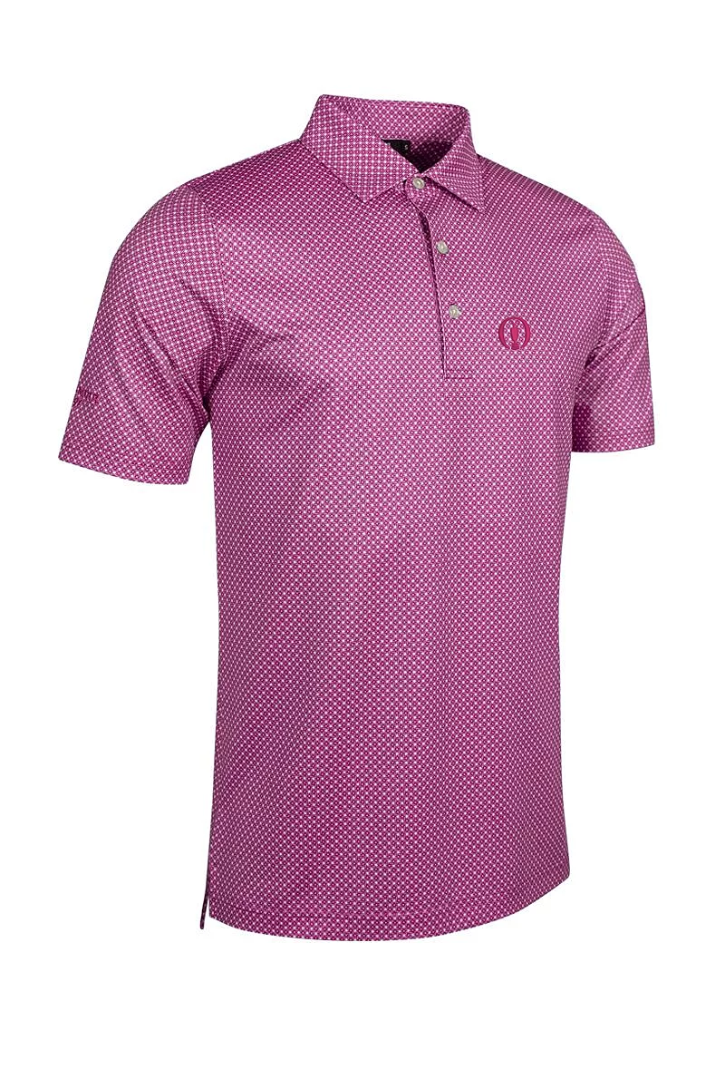 Official Ryder Cup 2027 Mens Micro Tee Print Performance Golf Shirt White/Raspberry L