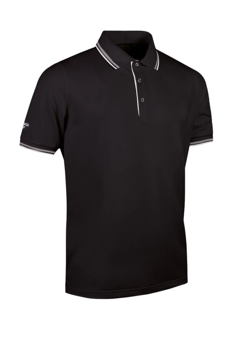 Mens Tipped Performance Pique Golf Polo Shirt Black/White M